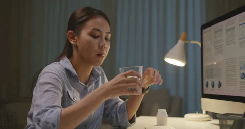 Female worker workforce remote work hard on sick leave day at home. Stock Footage 208937690