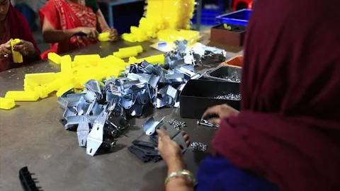 Female Workers Performing Manual Assembly of Metal and Plastic Components Stock Footage 318638251