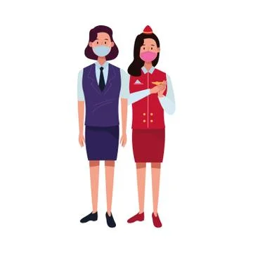 Female workers using face masks for covid19 Illustrazione stock