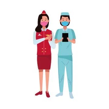 Female workers using face masks for covid19 Illustrazione stock