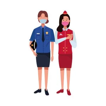 Female workers using face masks for covid19 Illustrazione stock