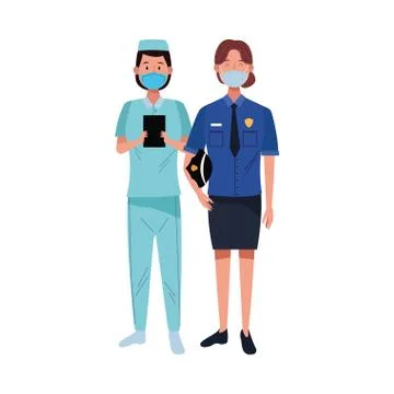 Female workers using face masks for covid19 Illustrazione stock