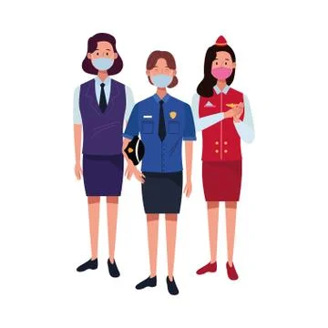 Female workers using face masks for covid19 Illustrazione stock