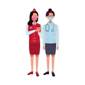 Female workers using face masks for covid19 Illustrazione stock