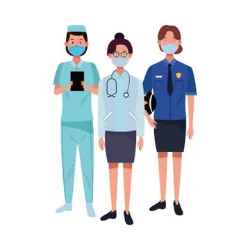 Female workers using face masks for covid19 Illustrazione stock