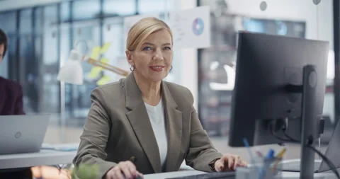 Female Working on Computer in Office Video stock 318065241