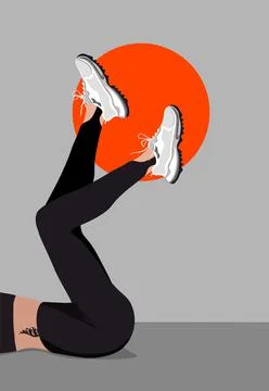 Female working out doing Reverse Crunch exercise, illustration design Stock Illustration
