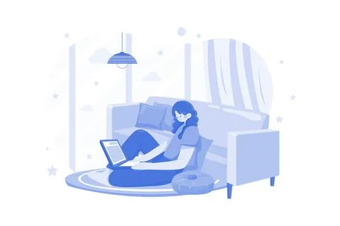 Female Working On A Project While Seating On The Floor Stock Illustration