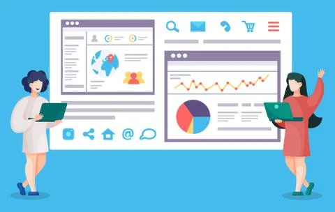 Female Working with Website Optimization Vector Stock Illustration