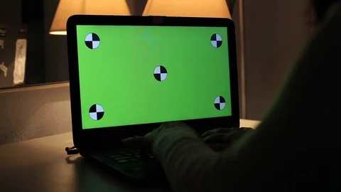 Female Works On A Lap Top Computer With Green Screen Chroma Key Stock Footage 127863846
