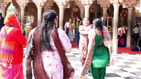 Females Devotee Dancing During Radha Name Sankirtan in Barsana Stock Footage 135389719