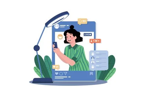 Females Doing Live Streaming On Social Media Stock Illustration