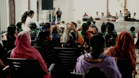 Females Gathering In Spiritual Function during Night Stock Footage 130664733