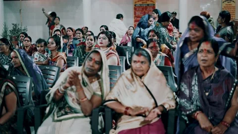 Females Gathering In Spiritual Function during Night Stock Footage 130809629