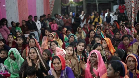 Females Gathering In Spiritual Function during Night Stock Footage 221649749