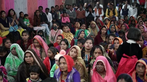 Females Gathering In Spiritual Function during Night Stock Footage 229739704