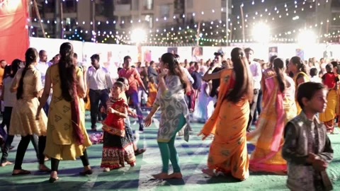 Females Gathering In Spiritual Function during Garba Night Stock Footage 231533244