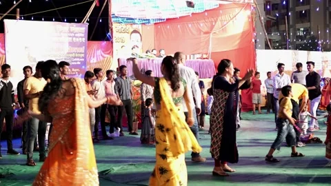 Females Gathering In Spiritual Function during Garba Night Stock Footage 231533295