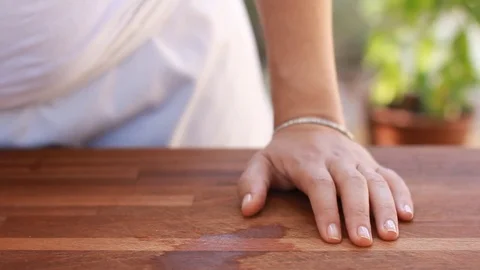 Female's hands spin mango fresh green healthy summer vegetarian vegetables salad Video stock 73659178