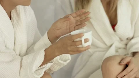 Females talking over a cup of tea at the spa Stock Footage 60113971