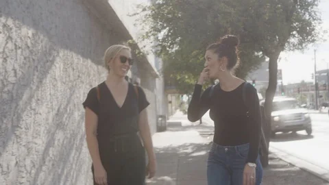 Females walking outside side by side Stock Footage 111593519