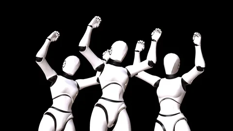 FEMEAL ROBOTS DANCING IN BLACK SCREEN Stock Footage 120644913
