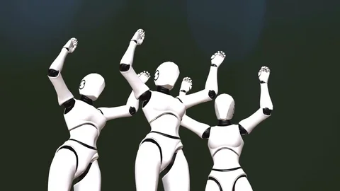 FEMEAL ROBOTS DANCING IN GROUP Stock Footage 120646948
