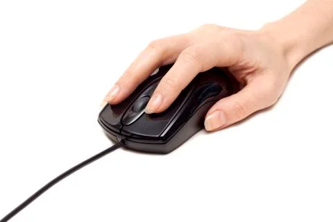 Feminine hand keeps computer mouse Foto stock