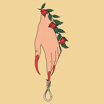 Feminine Hand with Roses and Loop Drawing Illustrazione stock