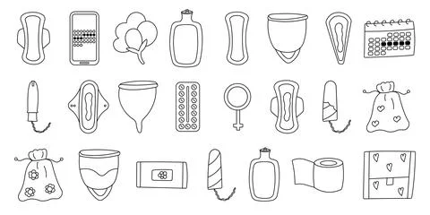 Feminine hygiene blood vector elements woman set Stock Illustration