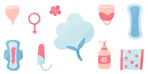 Feminine hygiene blood vector elements woman set Stock Illustration