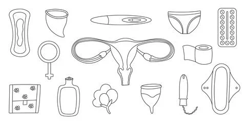 Feminine hygiene blood vector elements woman set Illustrazione stock