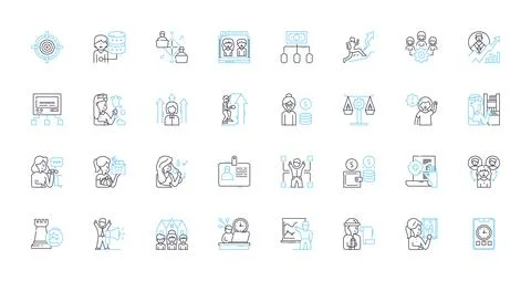 Feminine professions linear icons set. Nurse, Teacher, Engineer, Surgeon, Lawyer Stock Illustration