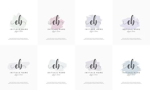 Feminine set letter EB E B Initial handwriting logo design Stock Illustration
