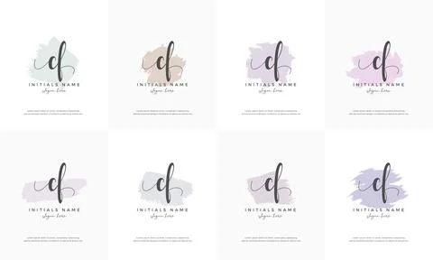 Feminine set letter EF E F Initial handwriting logo design Stock Illustration