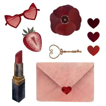 Feminine set with love-themed objects Illustrazione stock