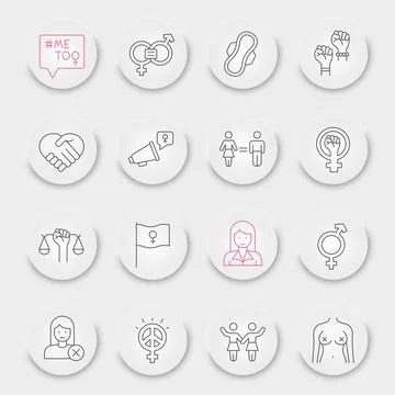Feminism line icon set Stock Illustration