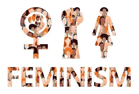 Feminist elements on a white background. Ilustración de archivo
