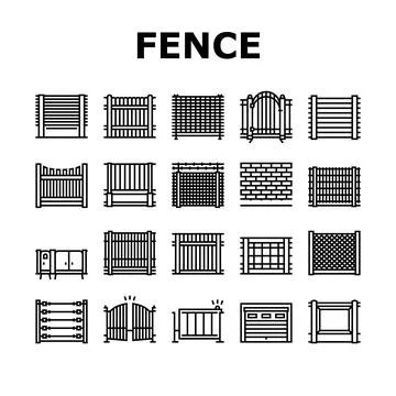 Fence And Gate Exterior Security Icons Set Vector Stock Illustration