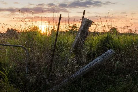 Fence and Gate at Sunset Foto stock