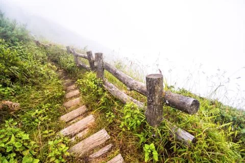 Fence and pathway on mountain Stock Photos