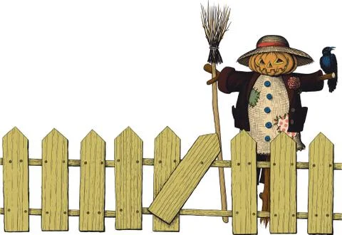 Fence and a scarecrow Illustrazione stock