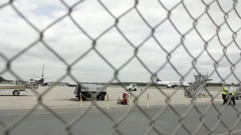 Fence Around Airport Stock Footage 12101062