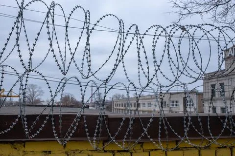 Fence with barbed wire. Stock Photos