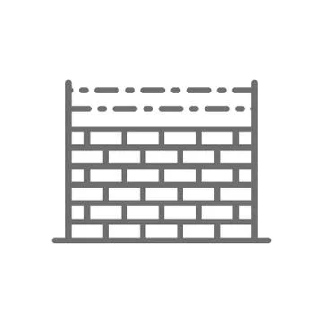 Fence with barbed wire, prison wall line icon. Stock Illustration
