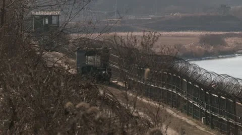 Fence at the border between north and south Korea Video stock 10586024