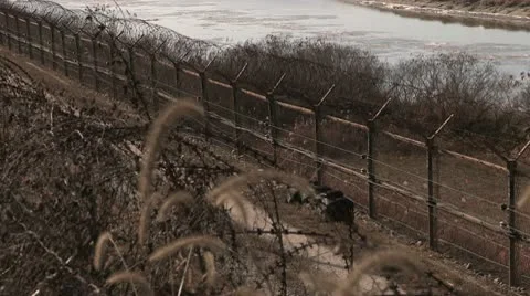 Fence at the border between north and south Korea Video stock 10586050