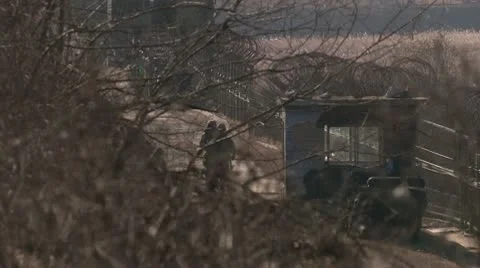 Fence at the border between north and south Korea Video stock 10586067