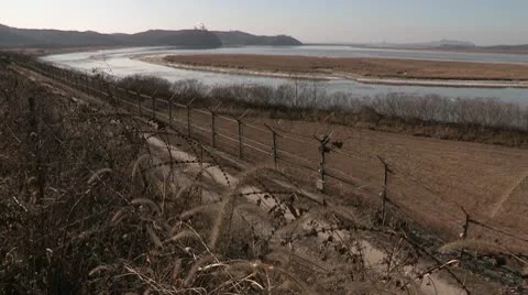 Fence at the border between north and south Korea Video stock 10586096