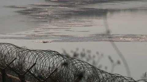 Fence at the border between north and south Korea Video stock 10586117